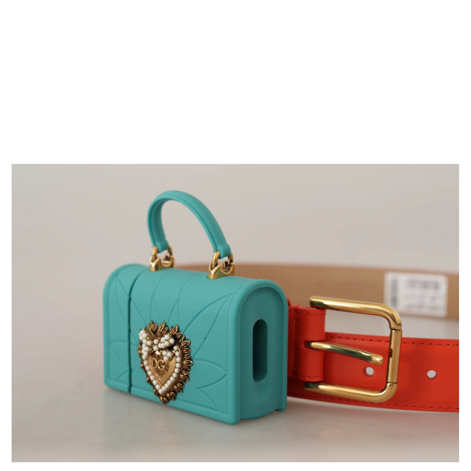 Orange Leather Devotion Heart Micro Bag Headphones Belt