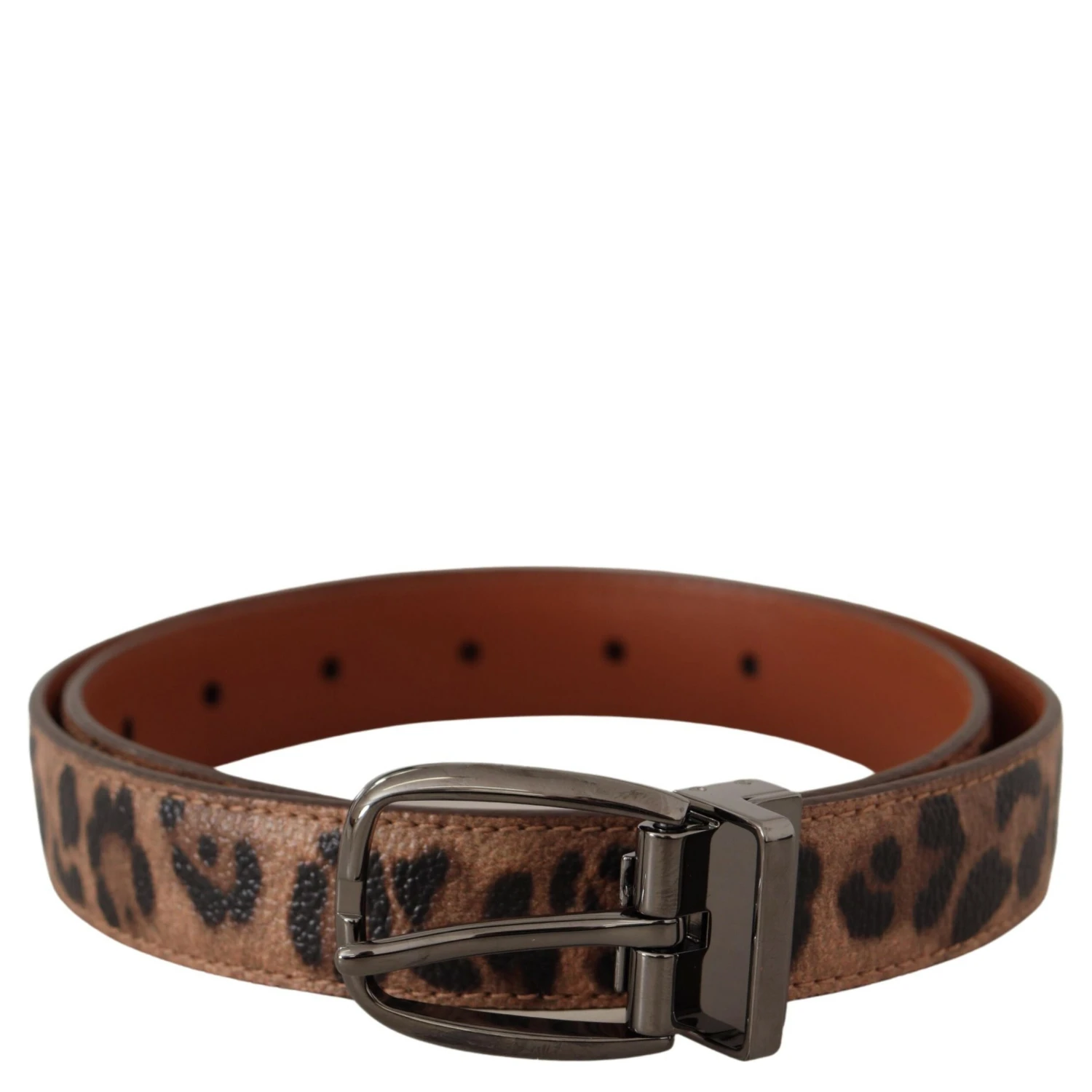 Brown Leopard Embossed Leather Buckle Belt
