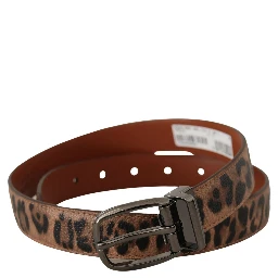 Brown Leopard Embossed Leather Buckle Belt