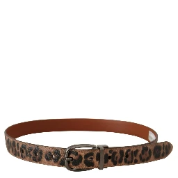 Brown Leopard Embossed Leather Buckle Belt