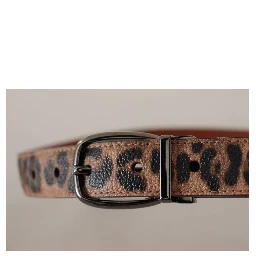 Brown Leopard Embossed Leather Buckle Belt