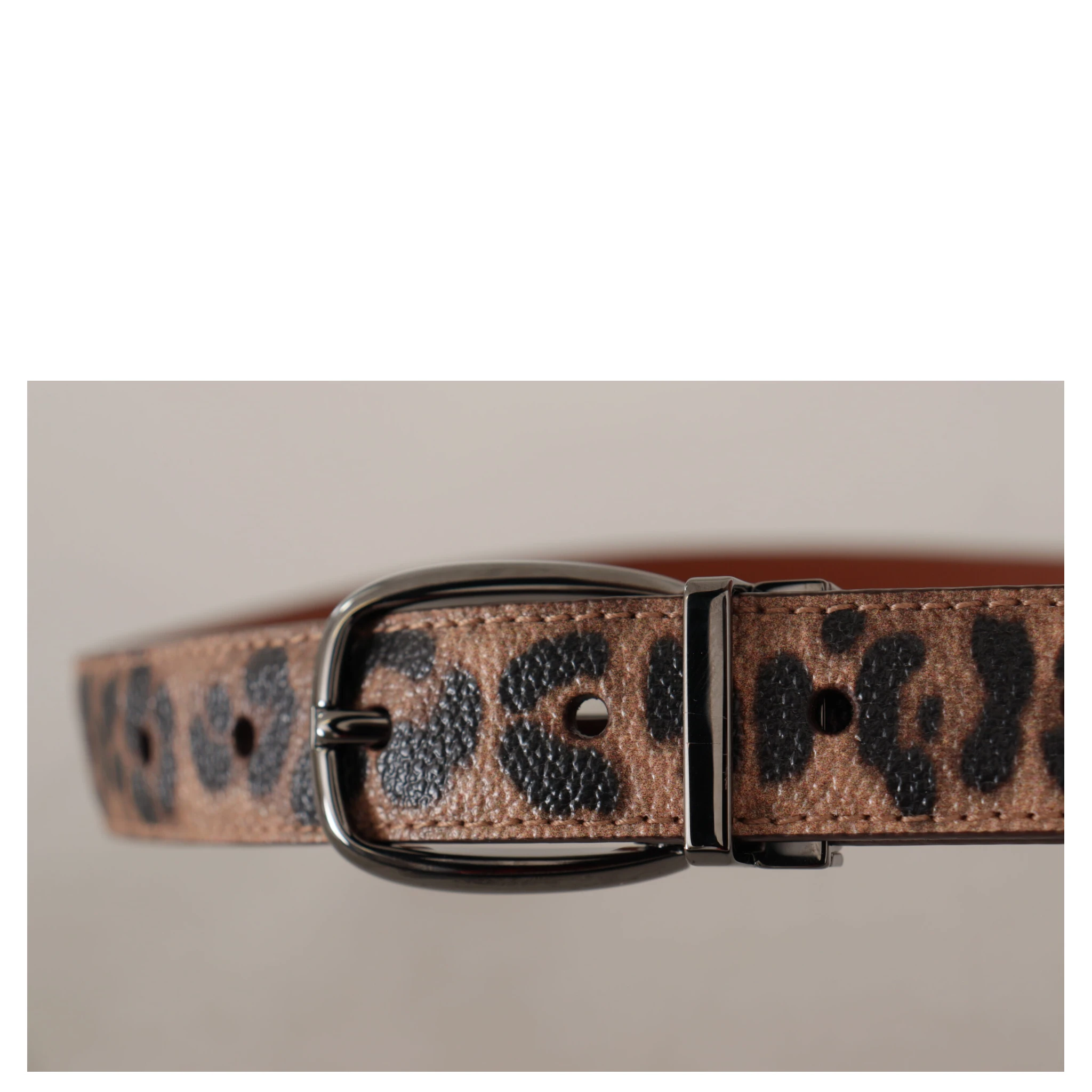 Brown Leopard Embossed Leather Buckle Belt