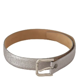 Metallic Silver Leather Metal Waist Buckle Belt