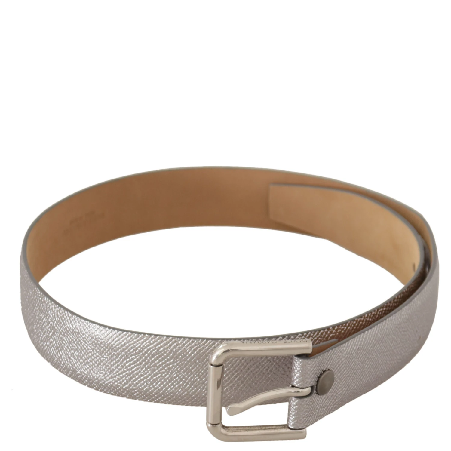 Metallic Silver Leather Metal Waist Buckle Belt