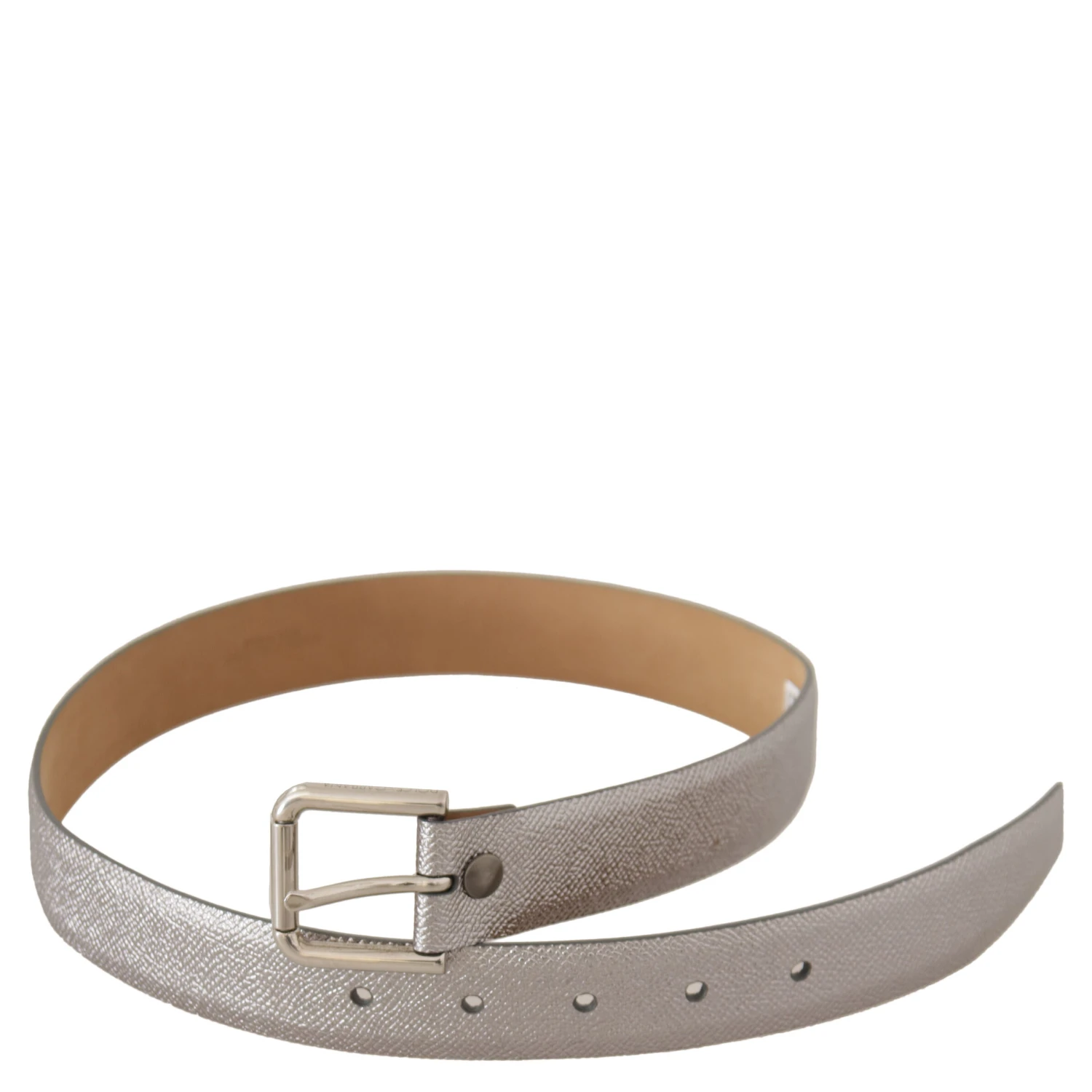 Metallic Silver Leather Metal Waist Buckle Belt