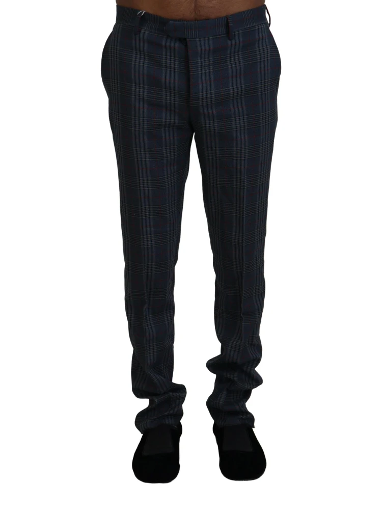 Gray Pure Wool Men Checkered Pants