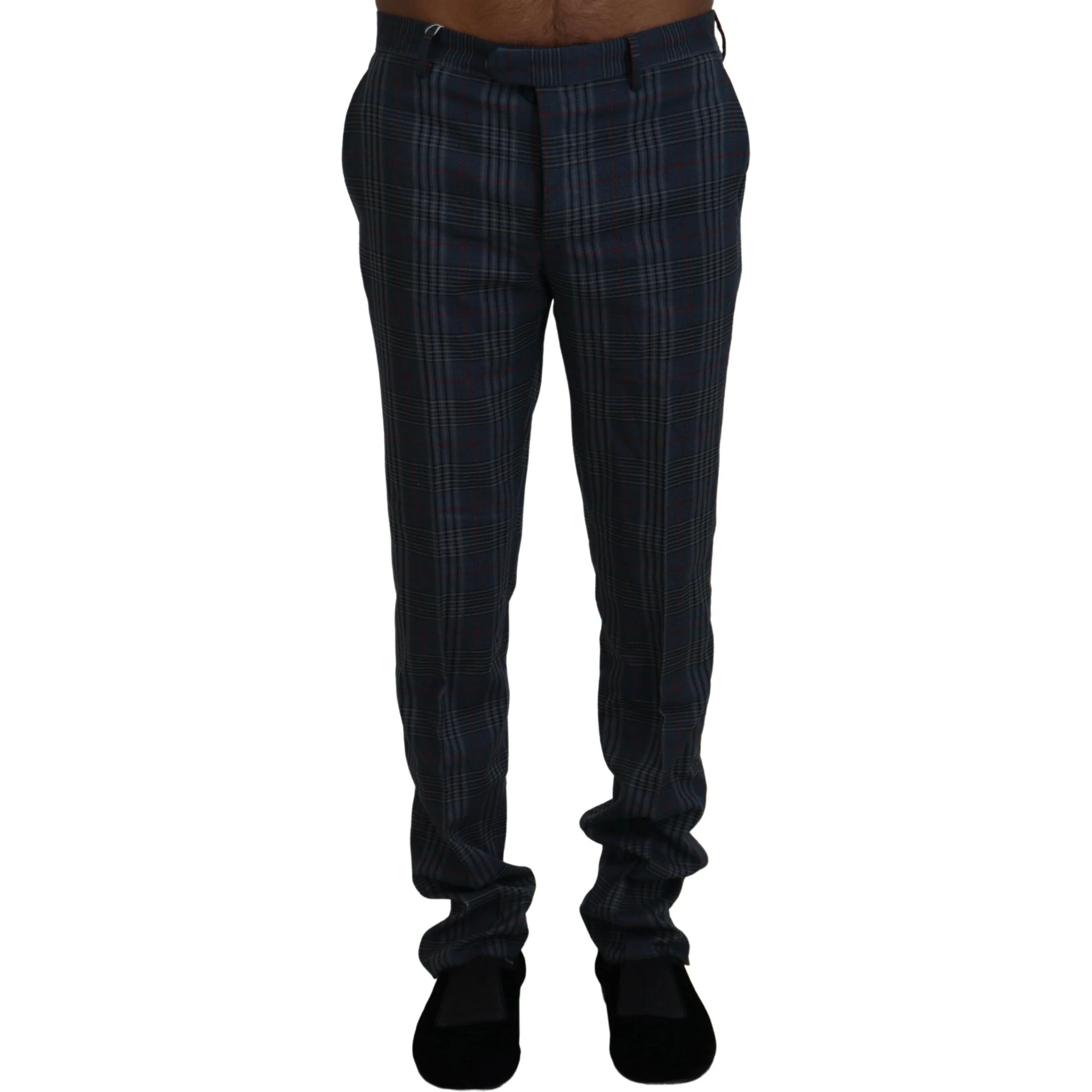 Gray Pure Wool Men Checkered Pants