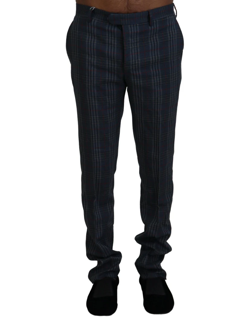 Gray Pure Wool Men Checkered Pants