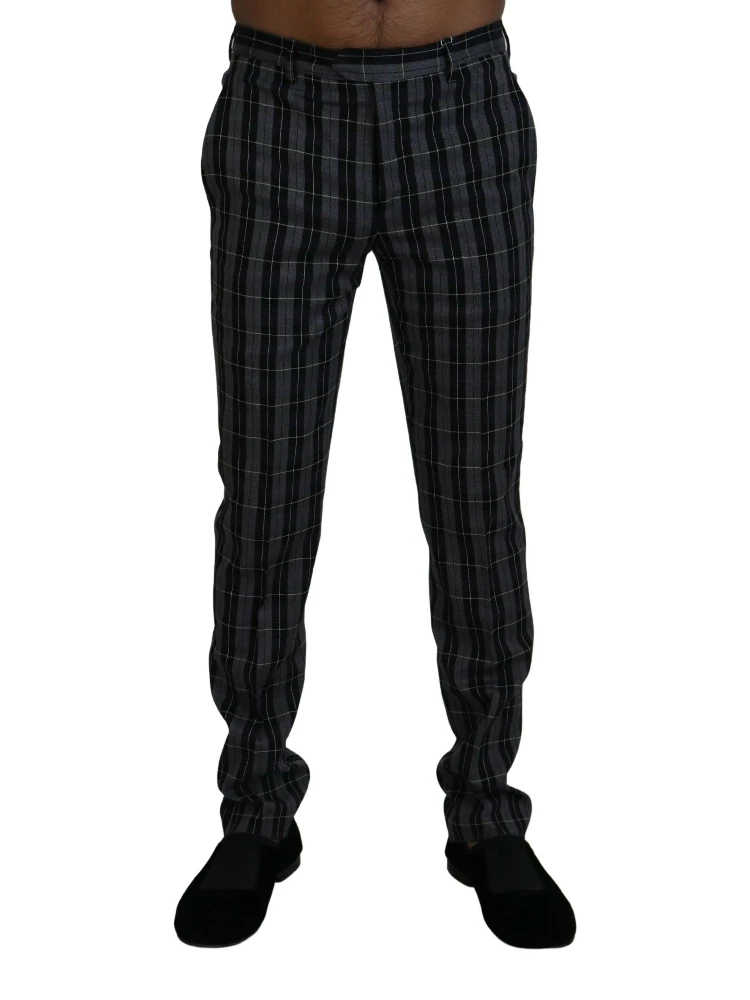 Gray Checkered Slim Fit Men Pants