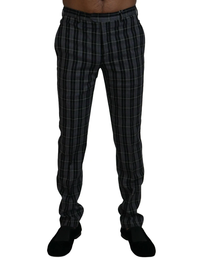 Gray Checkered Slim Fit Men Pants