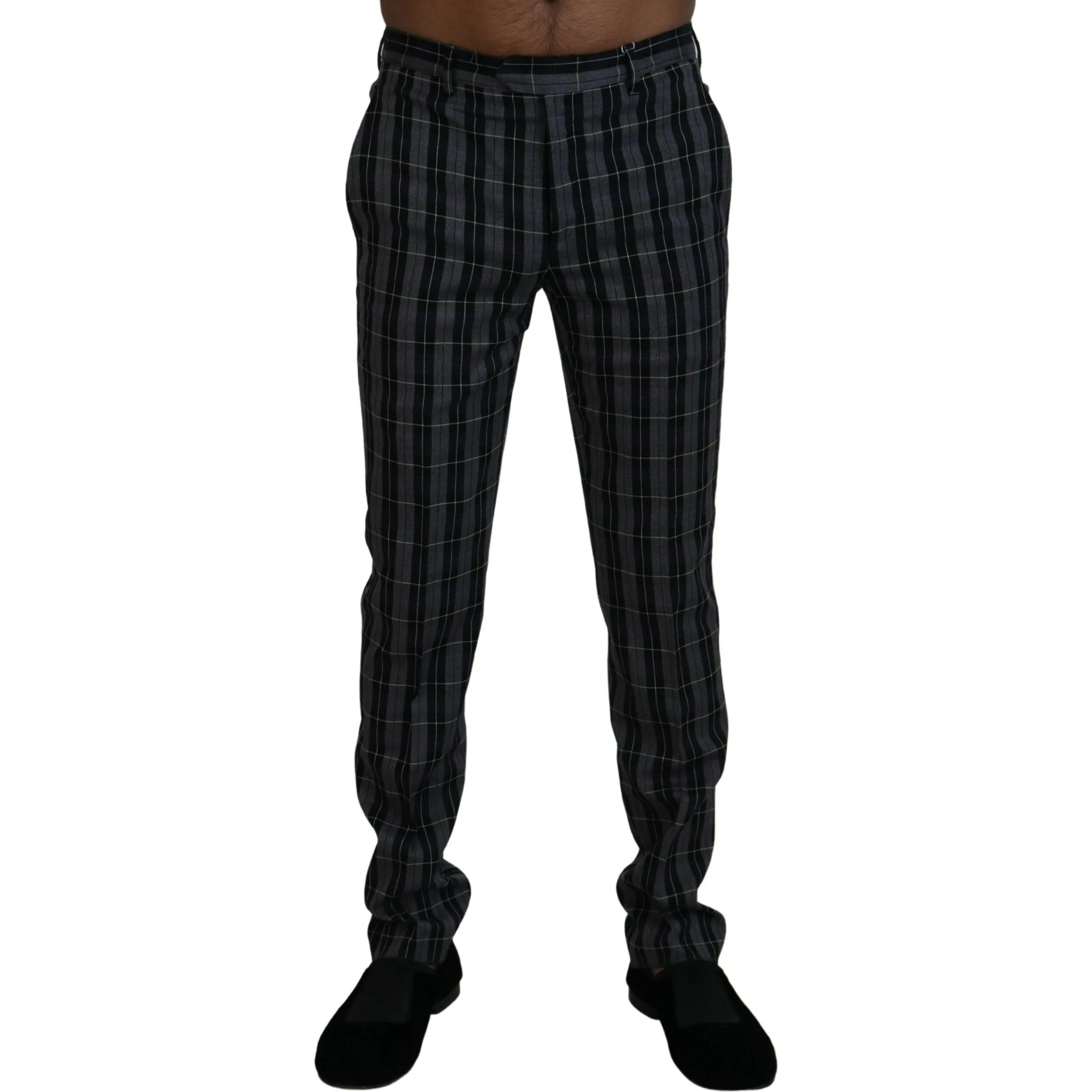 Gray Checkered Slim Fit Men Pants