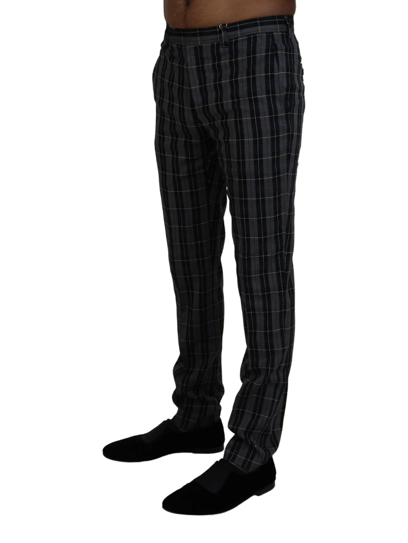 Gray Checkered Slim Fit Men Pants