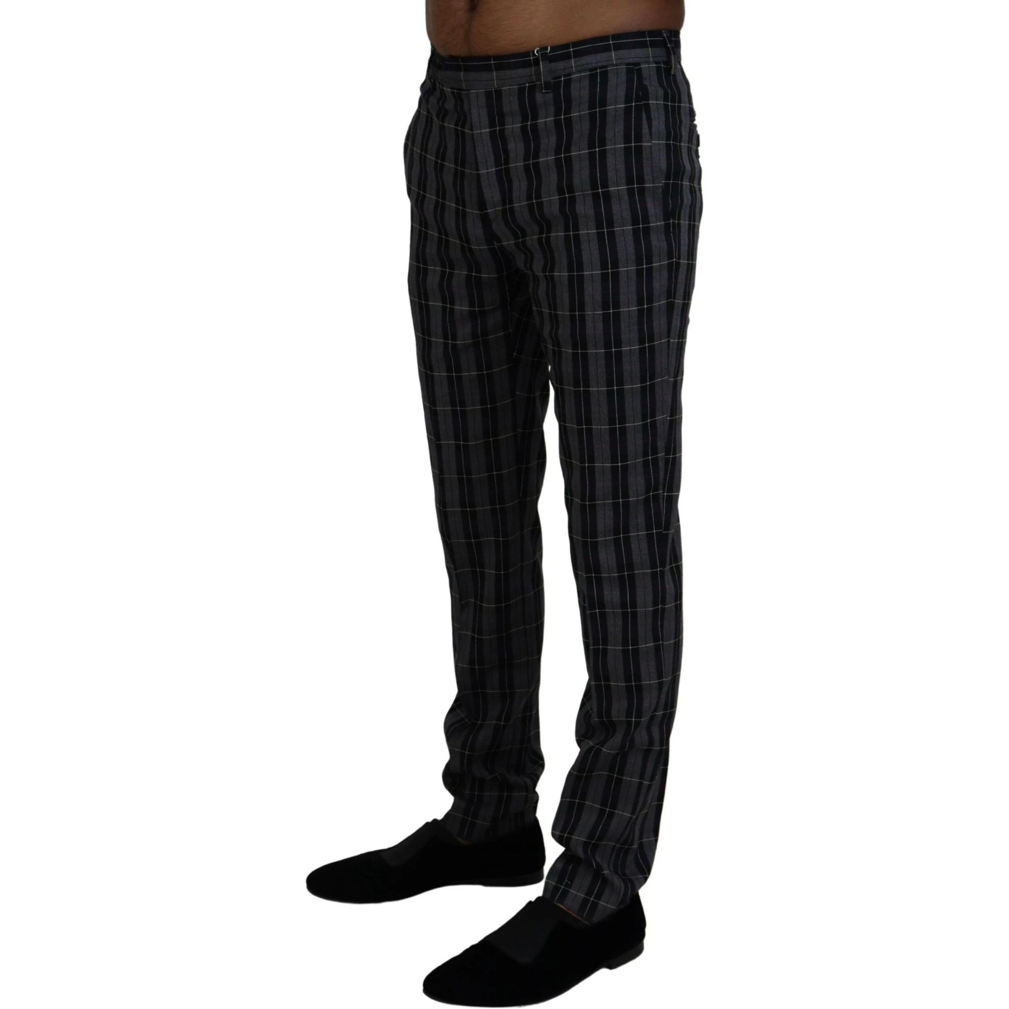 Gray Checkered Slim Fit Men Pants