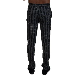 Gray Checkered Slim Fit Men Pants