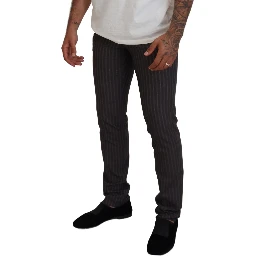 Brown Stripes Slim Fit Men Pants