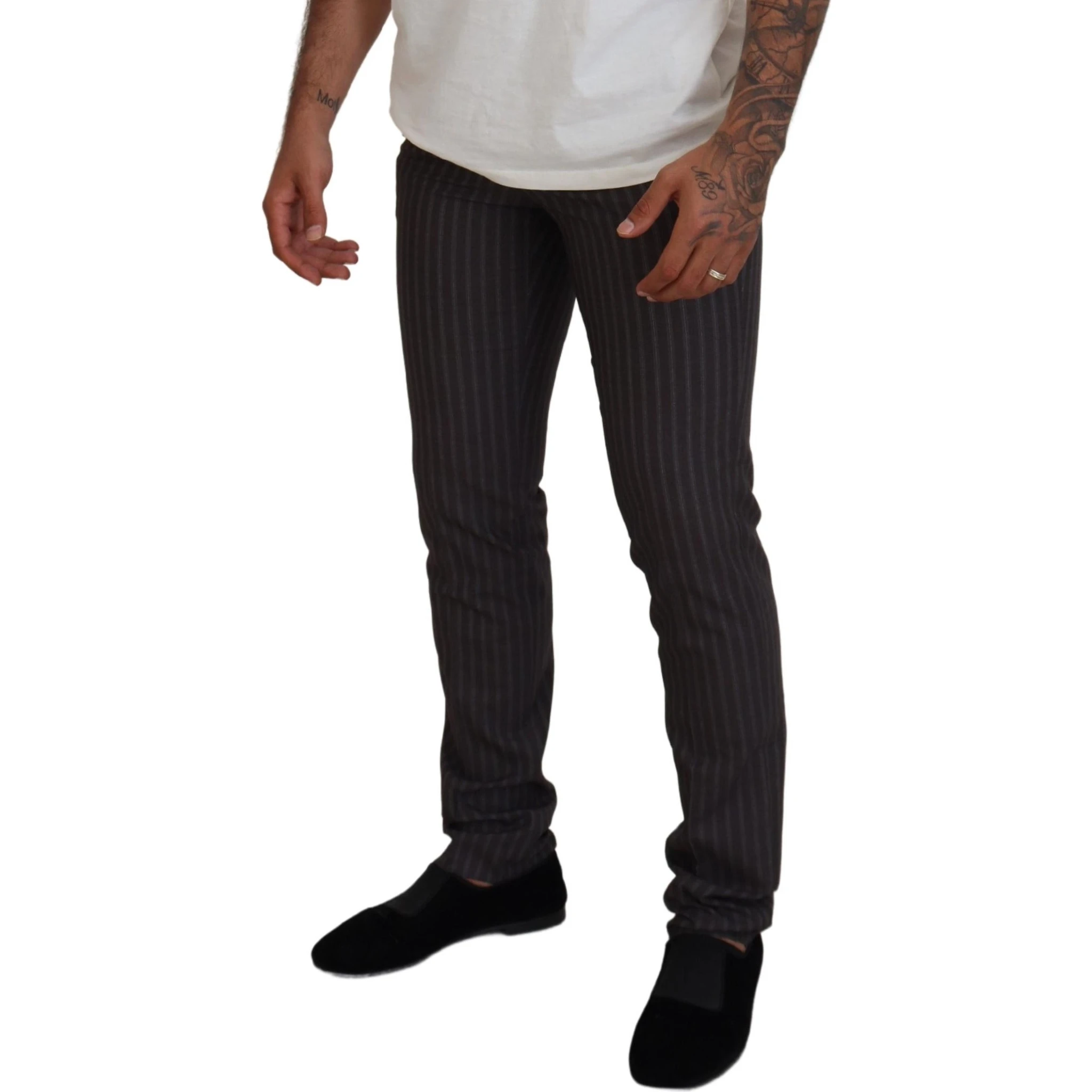 Brown Stripes Slim Fit Men Pants
