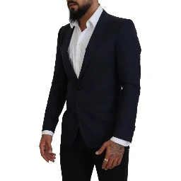 Blue Wool Slim Fit Formal Coat Blazer
