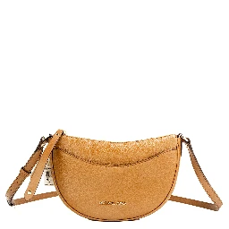 Dover Small Luggage Pebbled Leather Half Moon Crossbody Bag Purse