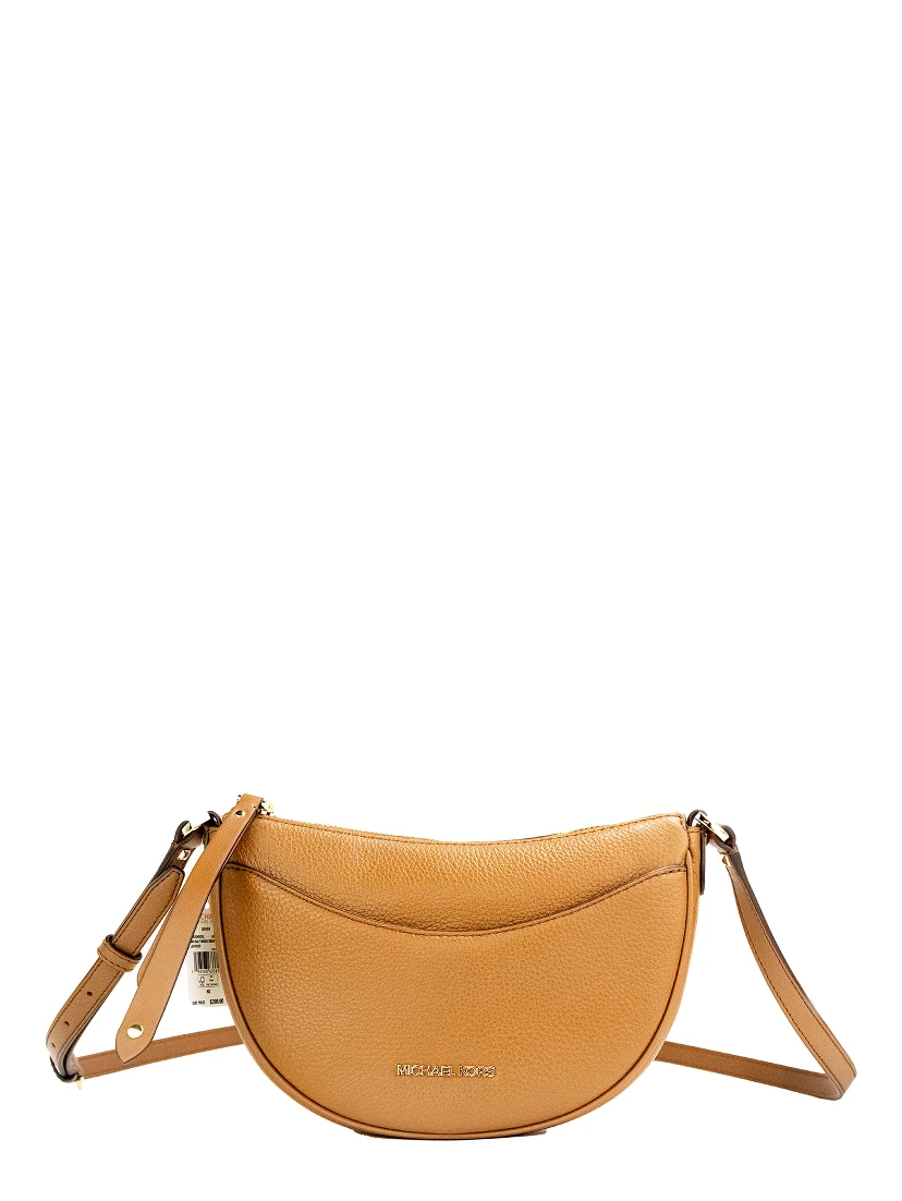 Dover Small Luggage Pebbled Leather Half Moon Crossbody Bag Purse