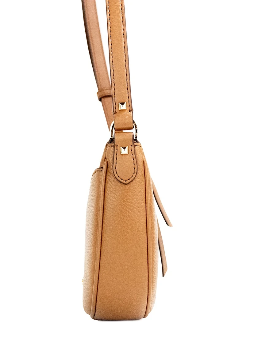 Dover Small Luggage Pebbled Leather Half Moon Crossbody Bag Purse