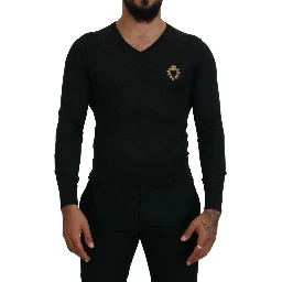 Gray Cashmere V-neck Gold Heart Sweater