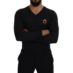 Gray Cashmere V-neck Gold Heart Sweater