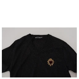 Gray Cashmere V-neck Gold Heart Sweater