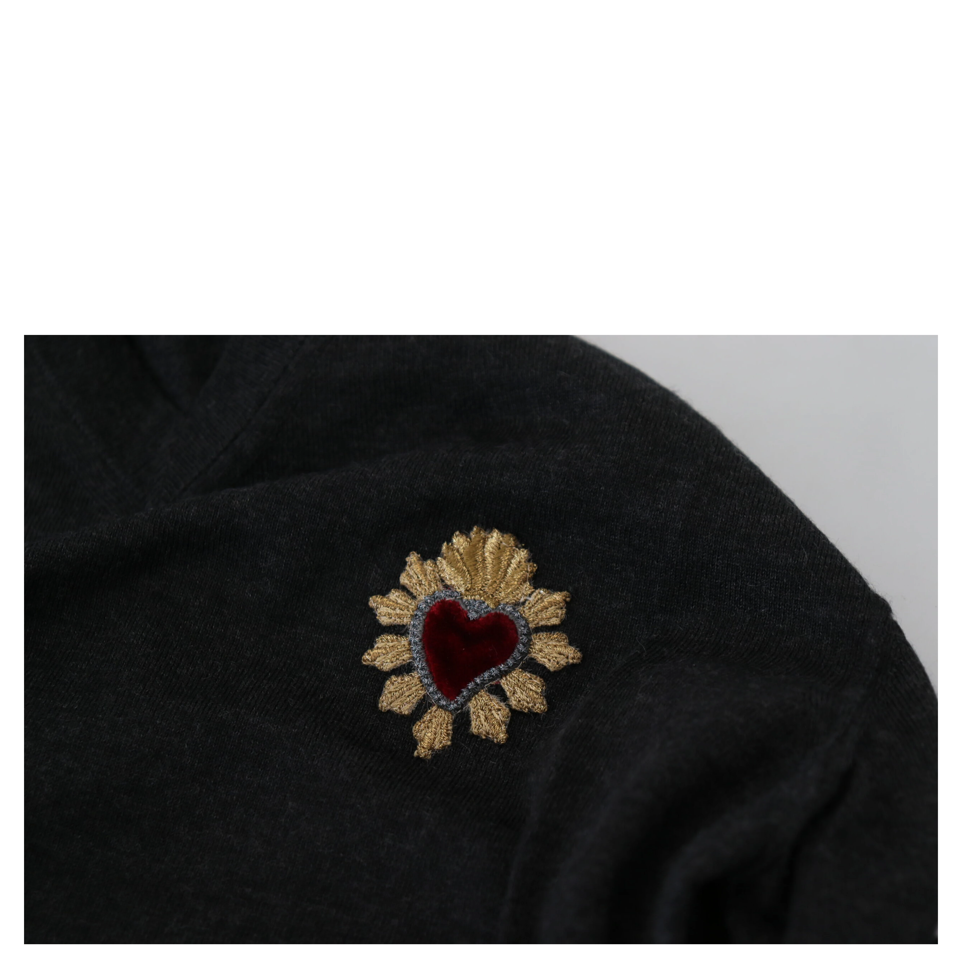 Gray Cashmere V-neck Gold Heart Sweater