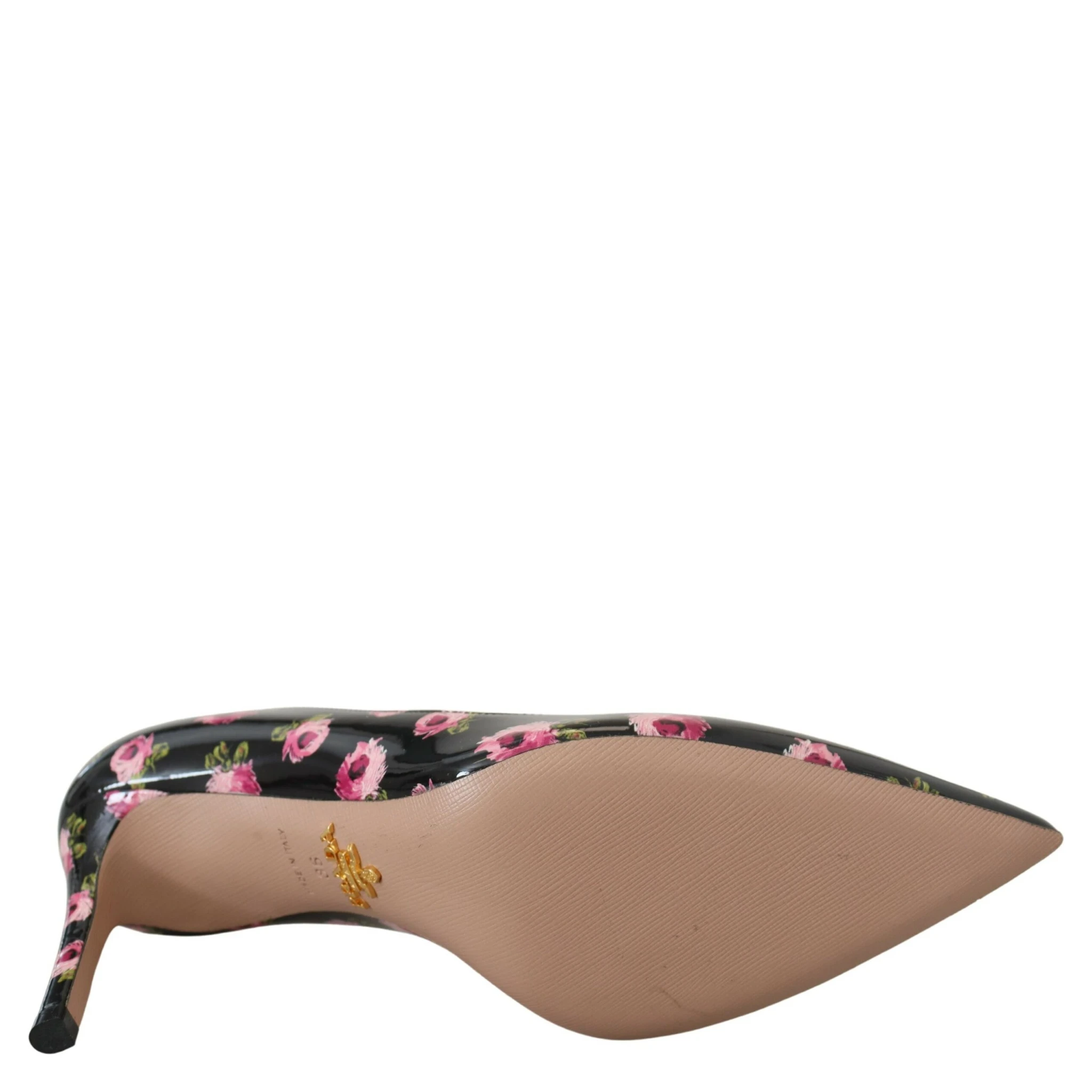 Black Leather Floral Heels Stilettos Pumps