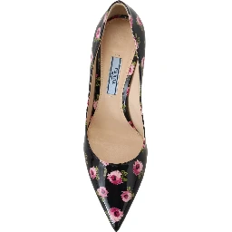 Black Leather Floral Heels Stilettos Pumps