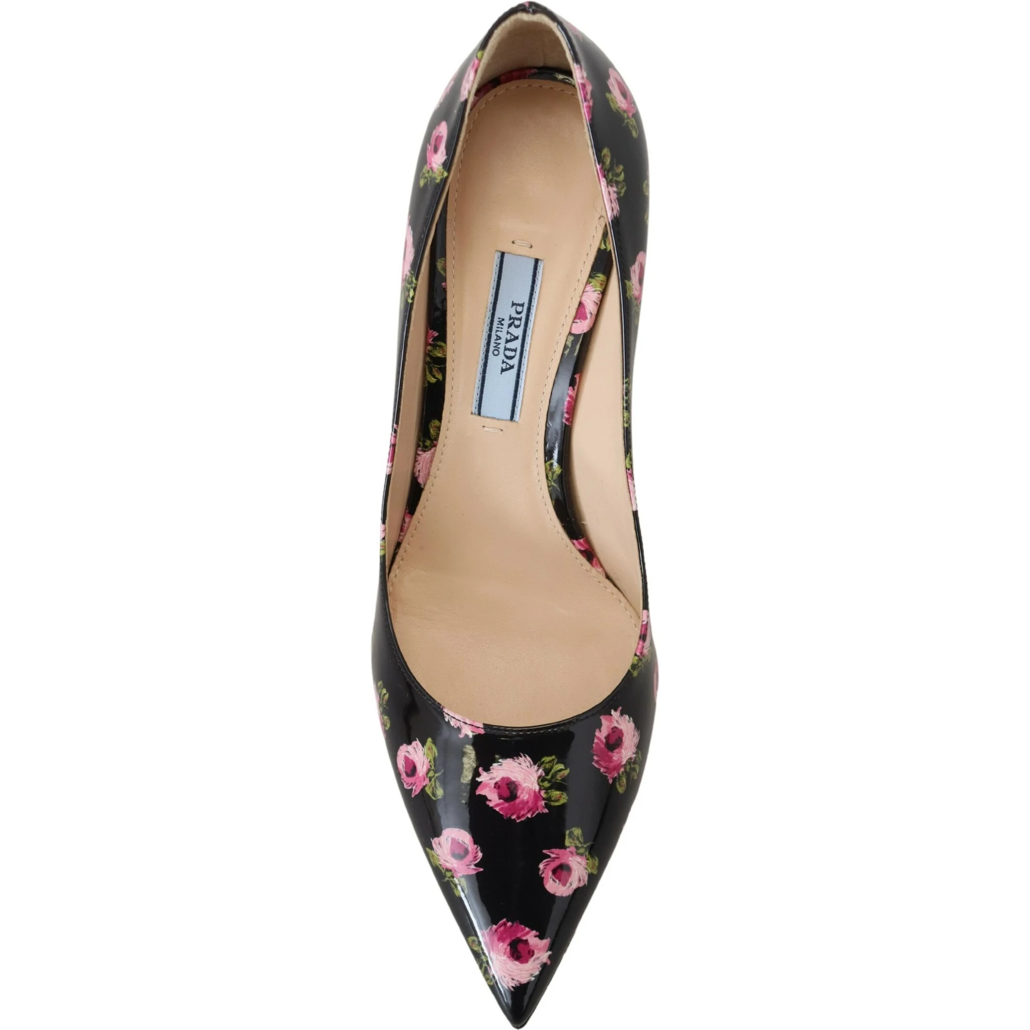 Black Leather Floral Heels Stilettos Pumps