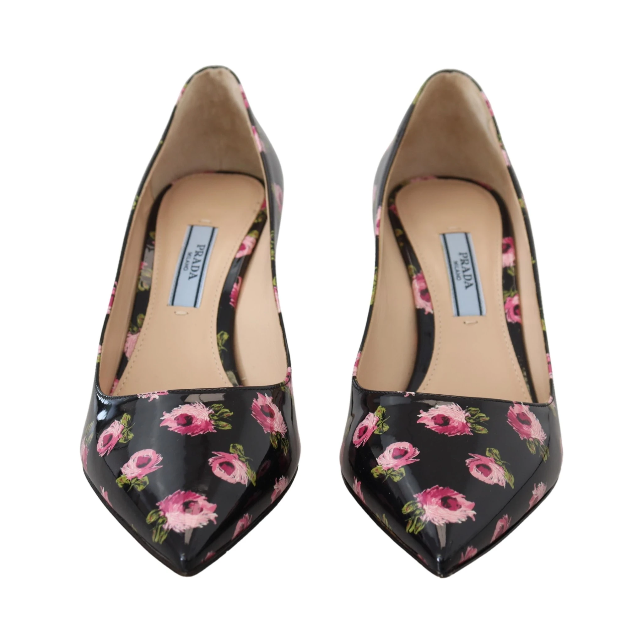 Black Leather Floral Heels Stilettos Pumps