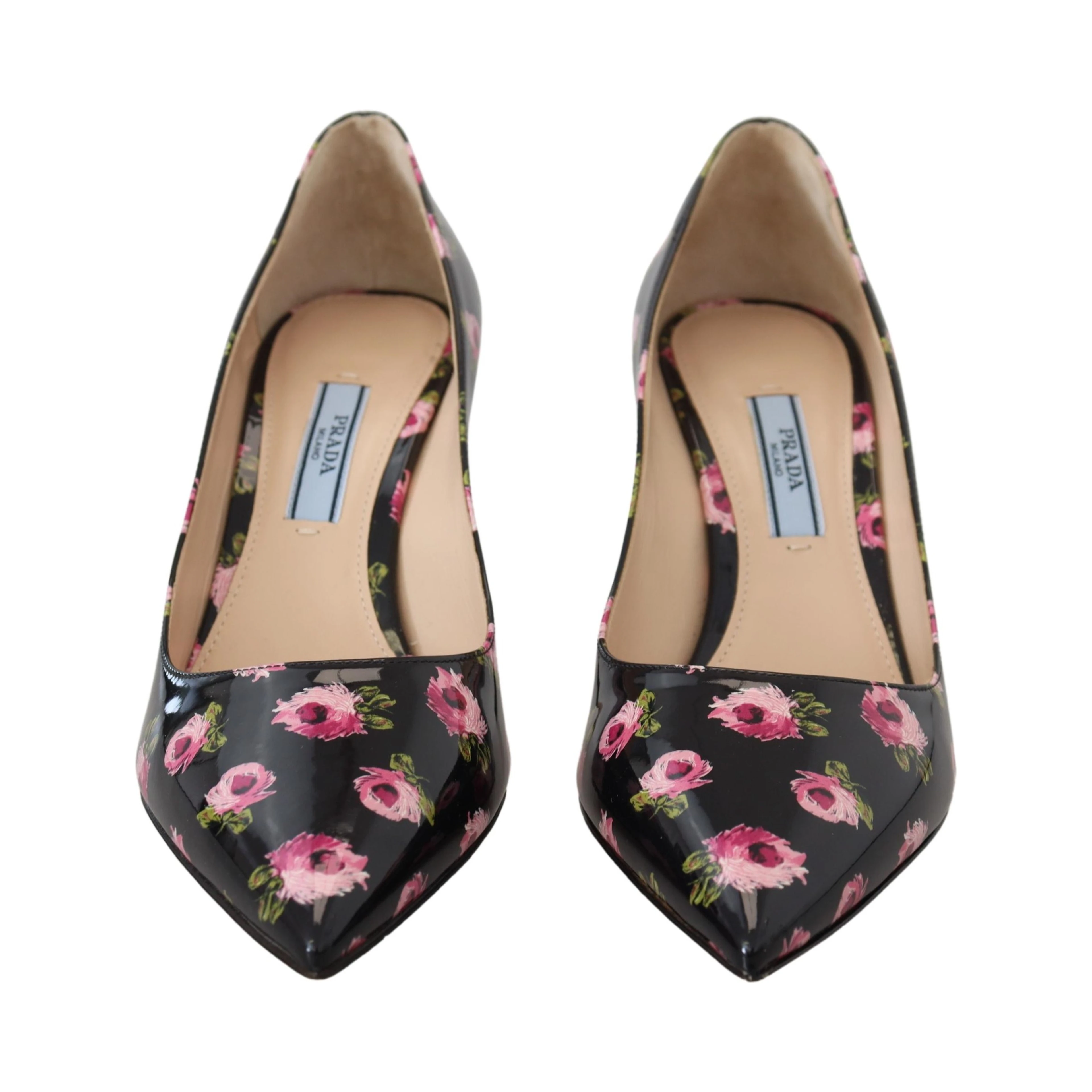 Black Leather Floral Heels Stilettos Pumps