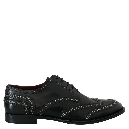 Black Leather Derby Dress Studded Shoes
