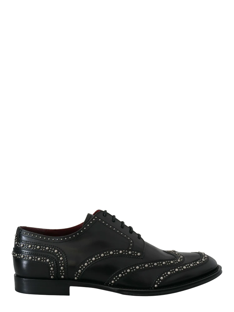 Black Leather Derby Dress Studded Shoes