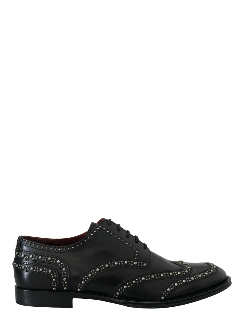 Black Leather Derby Dress Studded Shoes