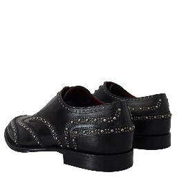 Black Leather Derby Dress Studded Shoes