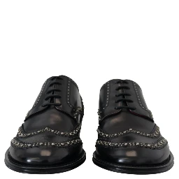 Black Leather Derby Dress Studded Shoes