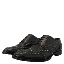 Black Leather Derby Dress Studded Shoes