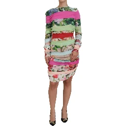 Multicolor Silk Floral Bodycon Sheath Dress