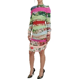 Multicolor Silk Floral Bodycon Sheath Dress