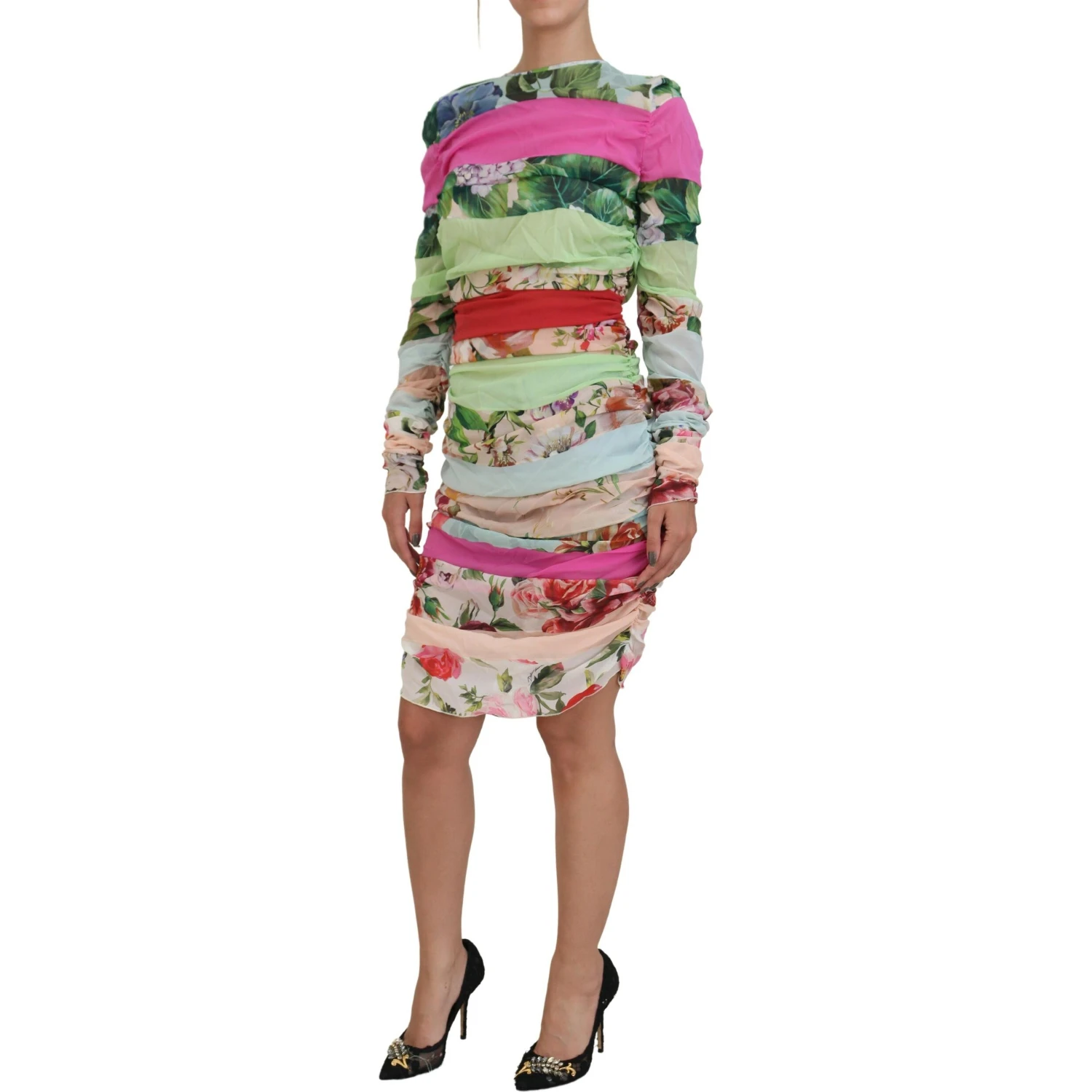 Multicolor Silk Floral Bodycon Sheath Dress