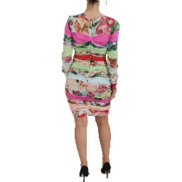Multicolor Silk Floral Bodycon Sheath Dress