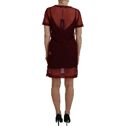 Maroon Nylon Two Layer Shift Mini Dress