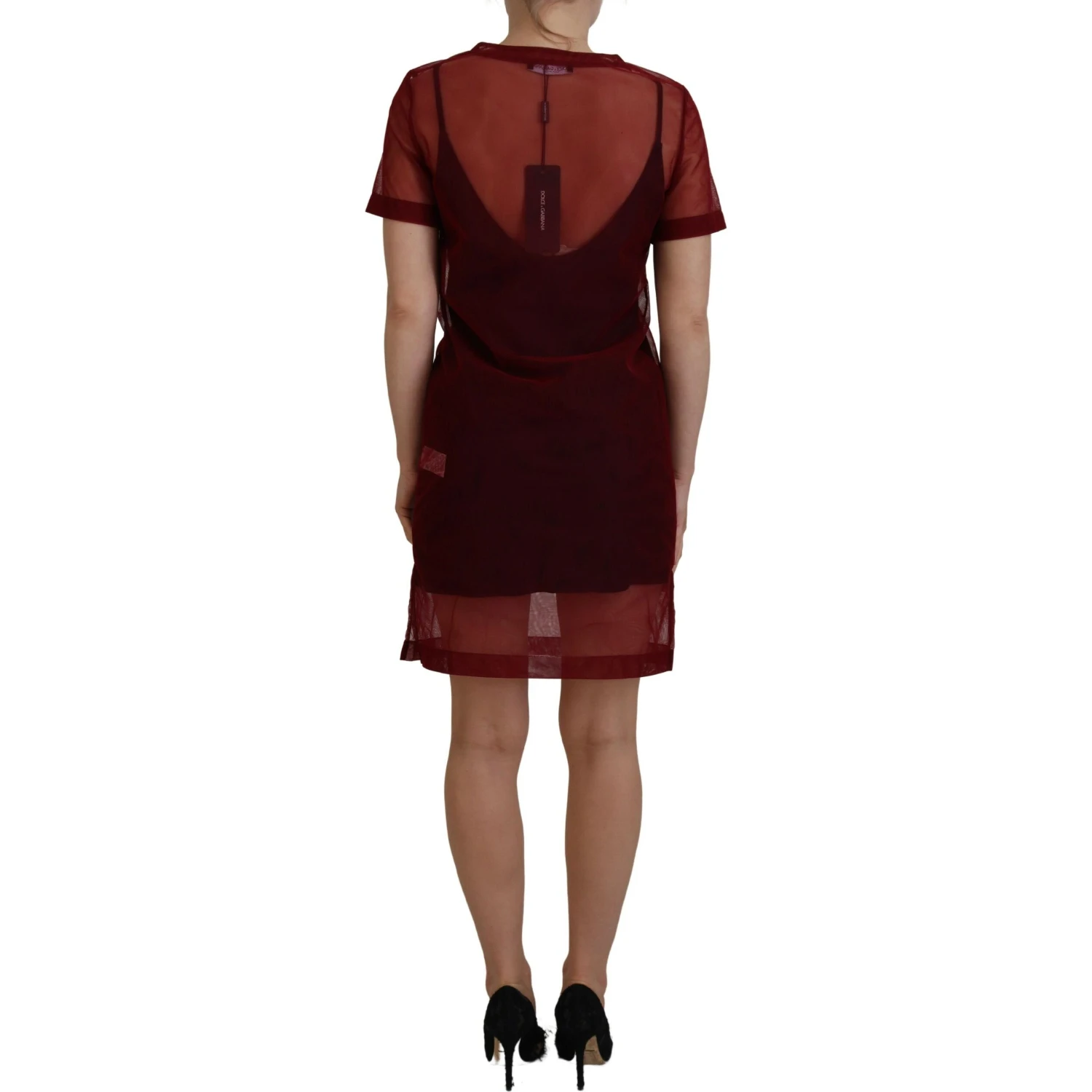 Maroon Nylon Two Layer Shift Mini Dress