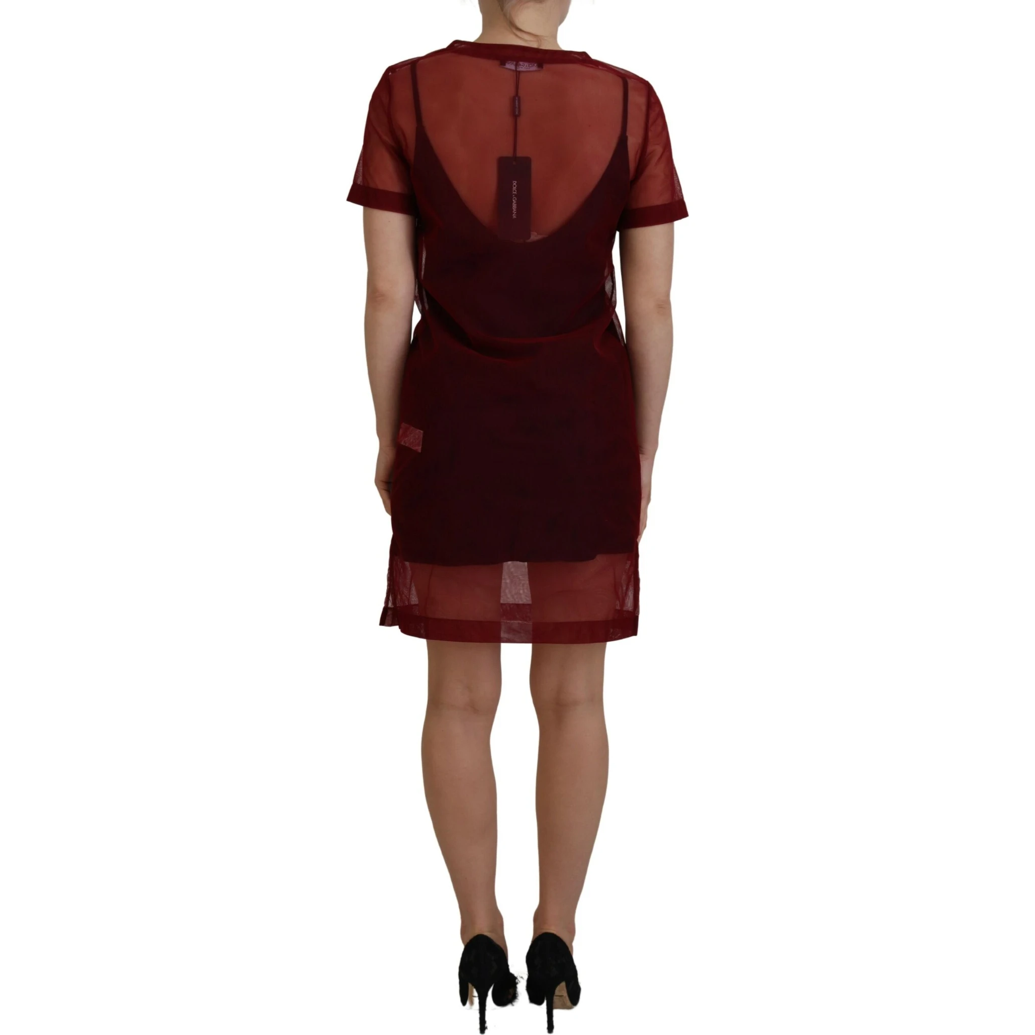 Maroon Nylon Two Layer Shift Mini Dress