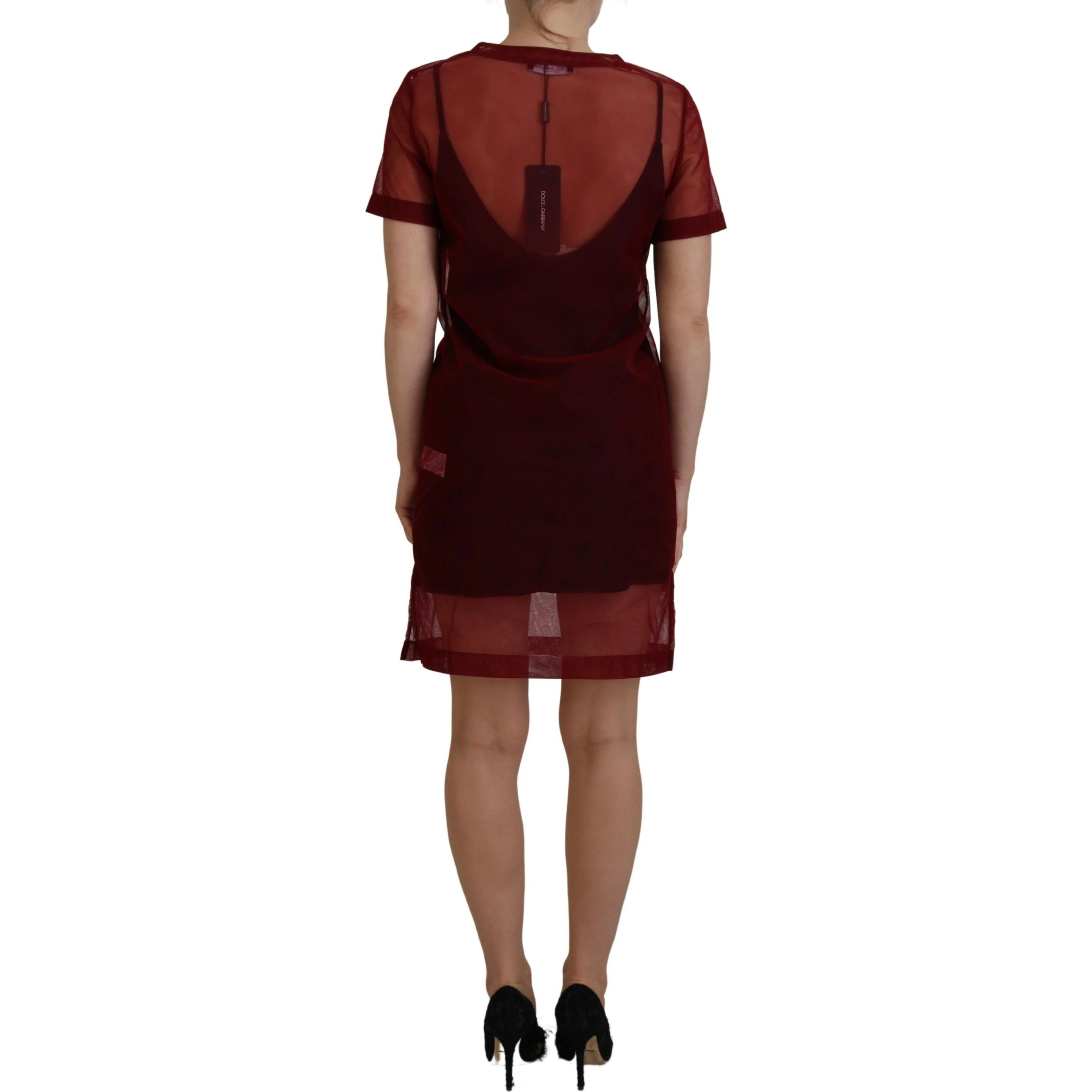 Maroon Nylon Two Layer Shift Mini Dress