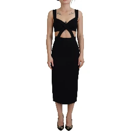 Black Viscose Bodycon Sheath Midi Dress