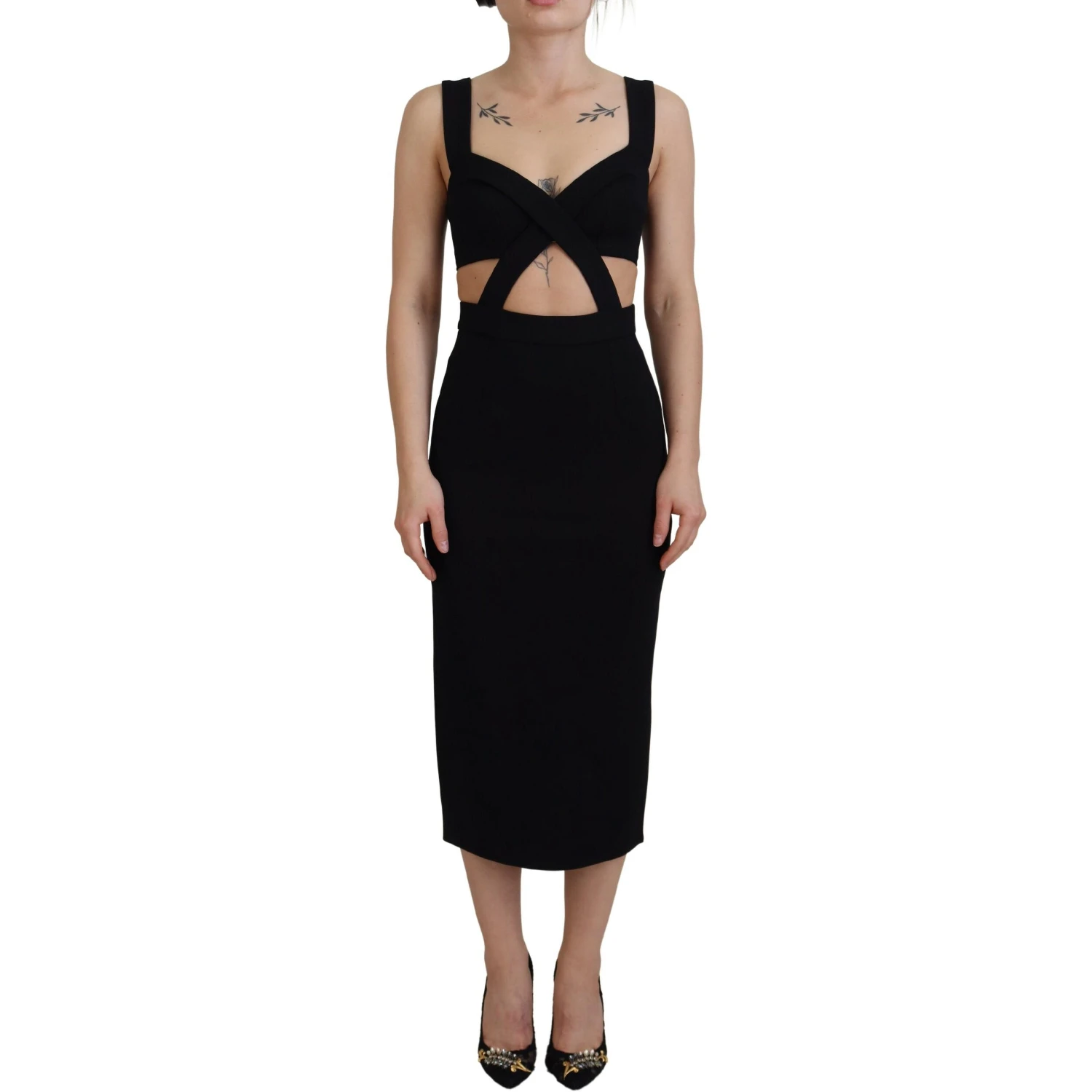 Black Viscose Bodycon Sheath Midi Dress