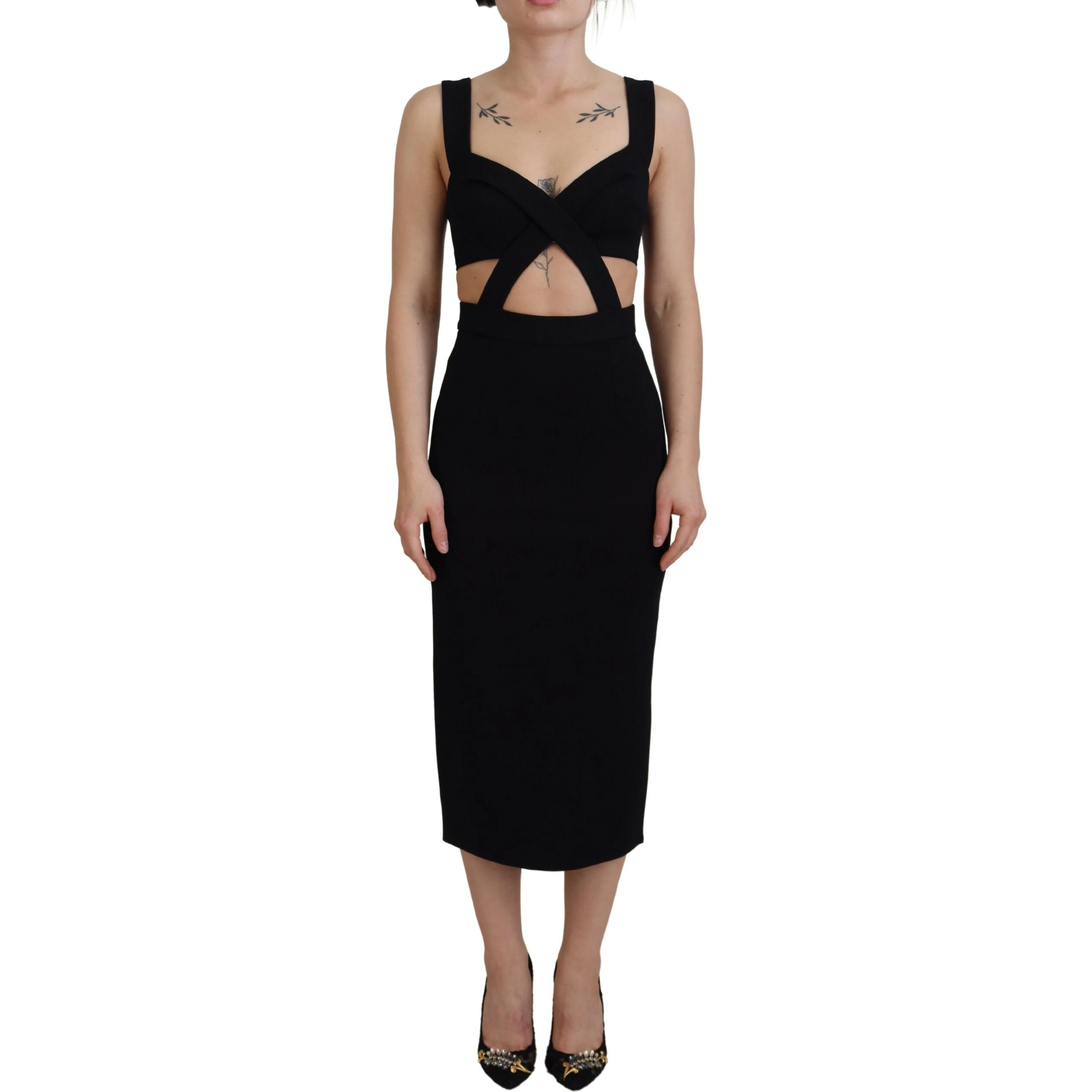 Black Viscose Bodycon Sheath Midi Dress